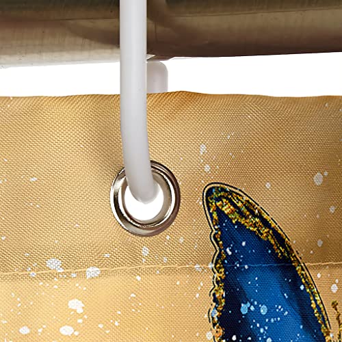 Butterfly Shower Curtain, Abstract Blue And Gold Veins Fabric Shower Curtain For Bathroom,Blue Butterfly Decor Modern Luxury Art Waterproof Shower Curtain Set With Hooks, 72 X 72 #TOP4