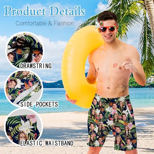 Custom Mens Swim Trunks with Face Personalized Funny Hawaiian Swim Shorts Customized Photo Beach Board Shorts Gift for Dad3