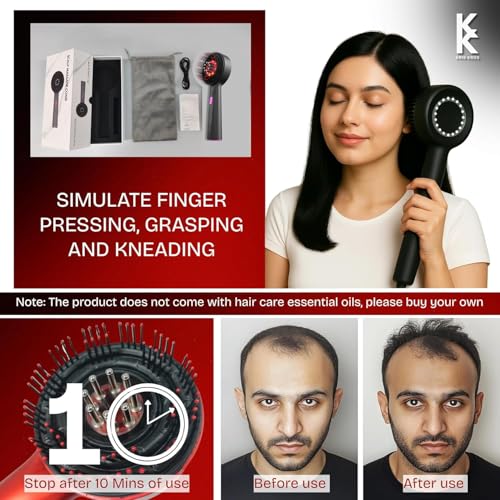 Image of KRIS KROS Premium Electric Scalp Massager Comb | 3 In 1 Hair Oil Applicator | Red Led Light Therapy | Boost Hair Growth | Reduce Dandruff | Relieve Stress | IPX7 Waterproof | 6 ML Oil Tank | 3 Hr Run-Time | Type-C