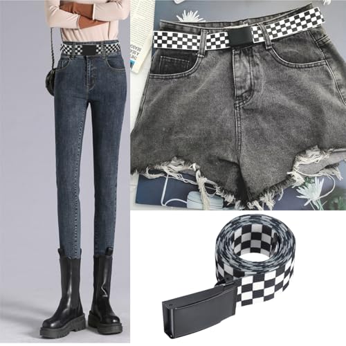HEEPDD Checkered Belt, Black Web Plaid Design with Flip Top Buckle, Adjustable 43.3 Inch Length for Men Women Teens4