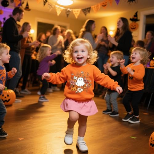 Toddler Halloween Sweatshirt Boys Girls Pumpkin Ghost Dinosaur Graphic Tees Kids Long Sleeve Outfit Tops 2-7t2
