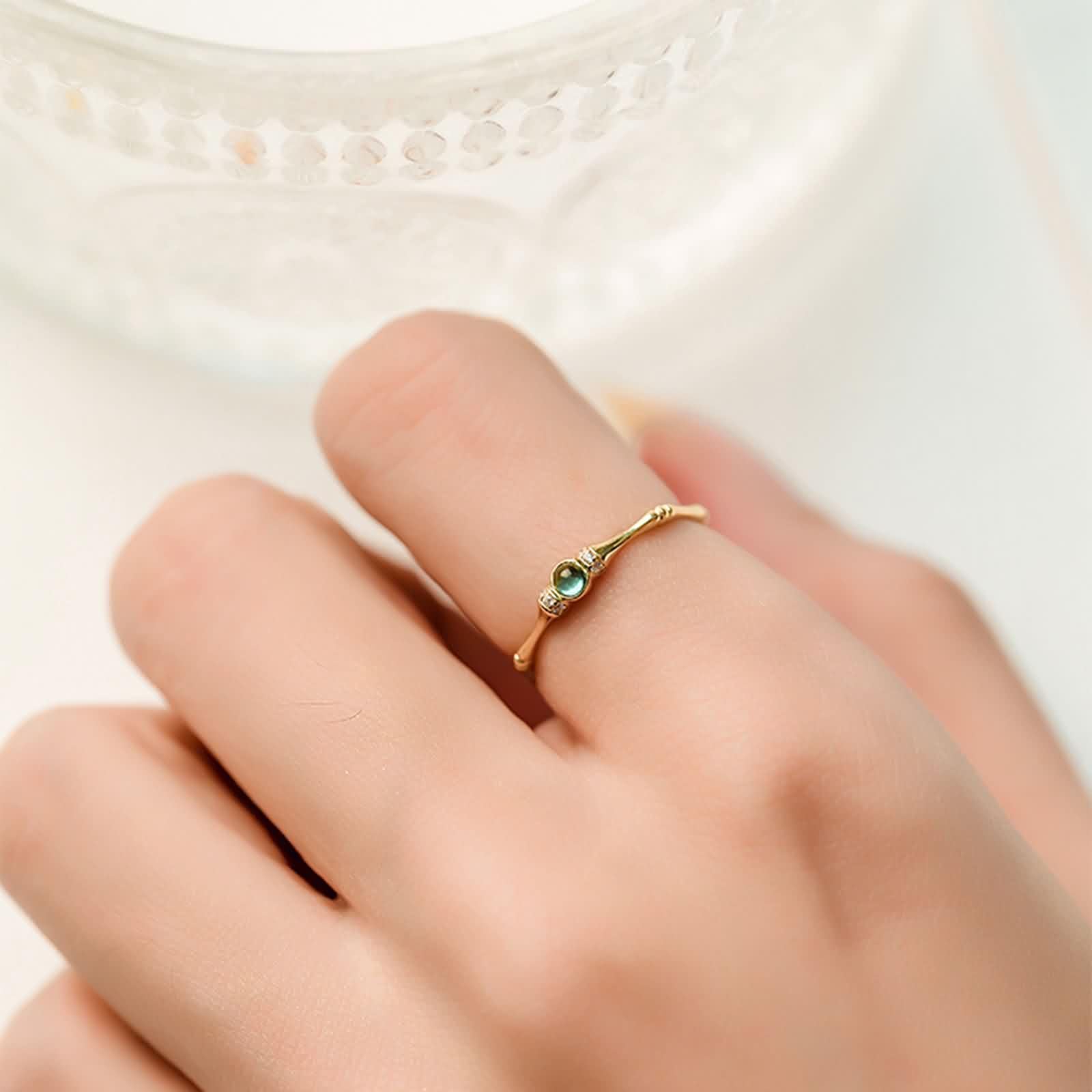 Daesar Anillos de Boda para Mujer con Redondo con Esmeralda y Moissanita, Oro Amarillo 9K/14K/18K, Anillos de Compromiso y Boda Oro Verde