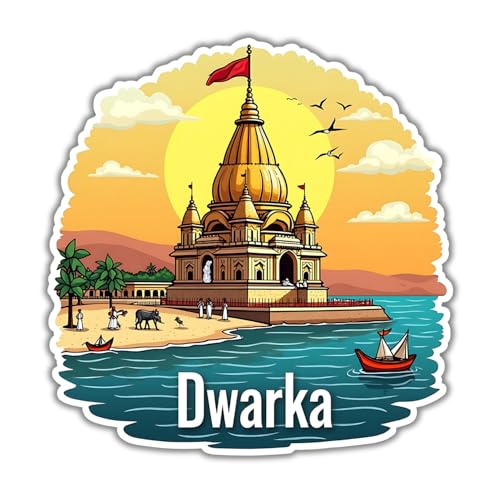Image of Naxon Dwarkadhish Temple Souvenir Wooden Fridge Magnet - 3x3 Inch Refrigerator Magnet for Kitchen & Home Decor | Lord Krishna Dwarka Temple Travel Gift | Pack of 1
