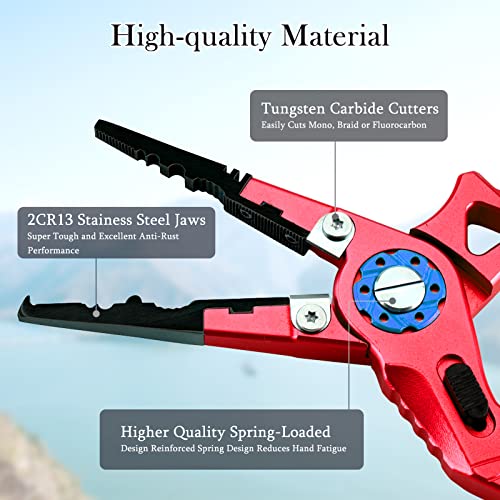 Topzop Premium Fishing Pliers Stainless Steel Resistant Hook Remover Gear For Saltwater With Safety Lock (Red) #TOP2