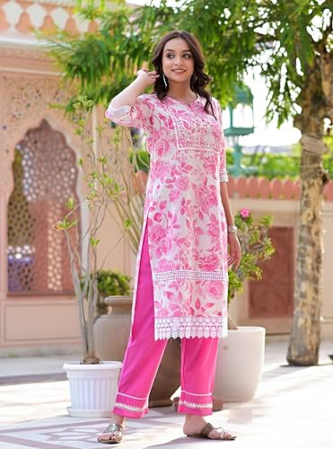 Image of Women Rayon Straight Golden Foil Printed Kurta with Palazzo || Kurti with Palazzo Set for Casual Party & Festival Wear in Round Neck with 3 /4 Sleeve for Girls