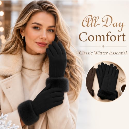  Women's Suede Faux Fur Trim Gloves - image 6
