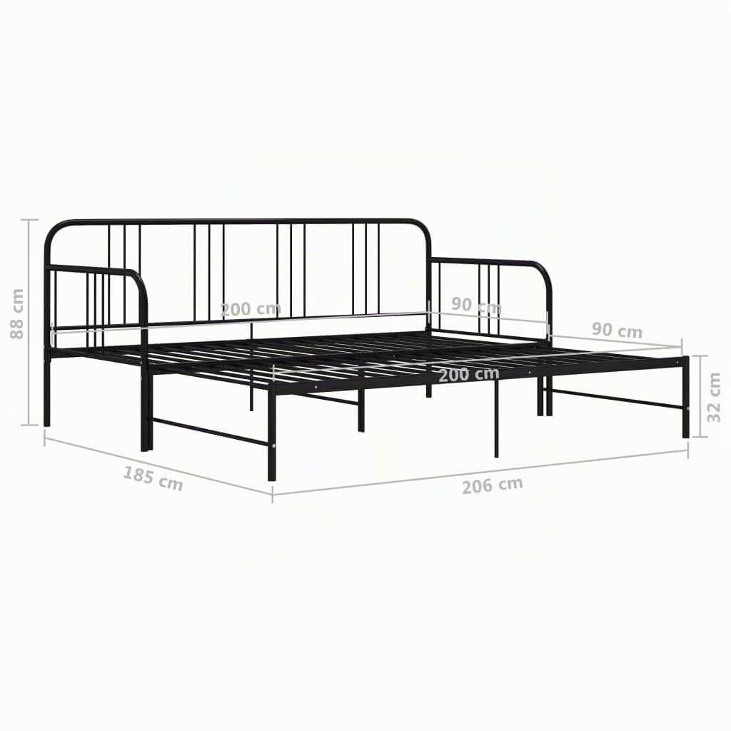 vidaXL Estructura de Sofá Cama Extraíble Matrimonial Versátil Mueble Invitados Hogar Salón Sala de Estar Multiusos Robusto de Metal Negro