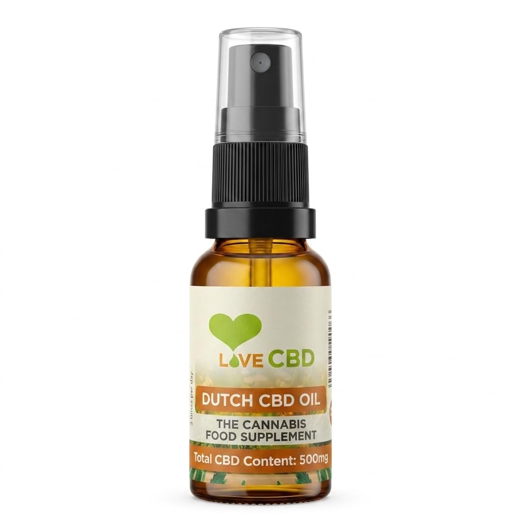 Love CBD Dutch CBD Oil Spray - Medium Strength 500mg Broad Spectrum - Vegan Friendly- 20ml - UK Made