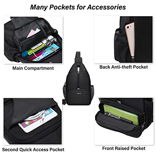 MOSISO Sling Backpack Hiking Daypack for Women Men, Lightweight Crossbody Sling Bag with Front Raised Pocket One Shoulder Chest Bag, Black3