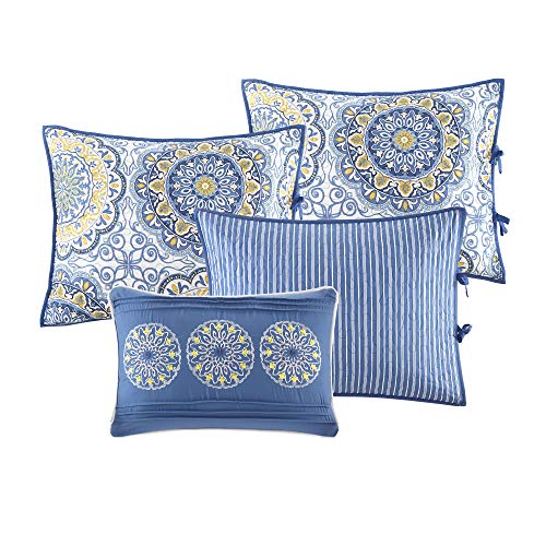 Madison Park Daybed Cover Set-Double Sided Quilting Casual Design All Season Bedding With Bedskirt, Matching Shams, Decorative Pillow, 75"X39", Medallion Blue 6 Piece #TOP2