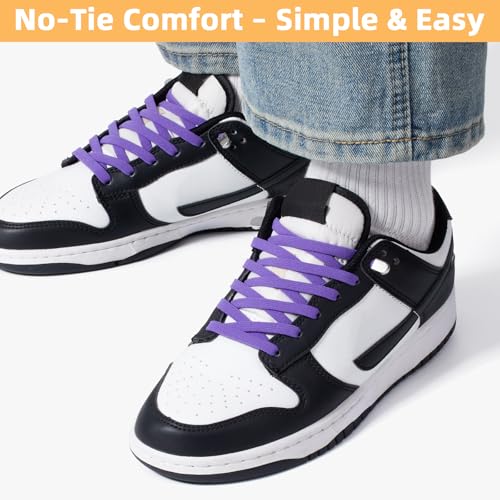 Image of Stepace 2 Pairs Elastic No Tie Shoe Laces for Kids and Adults Sneakers, Stretch Flat Tieless Shoestrings