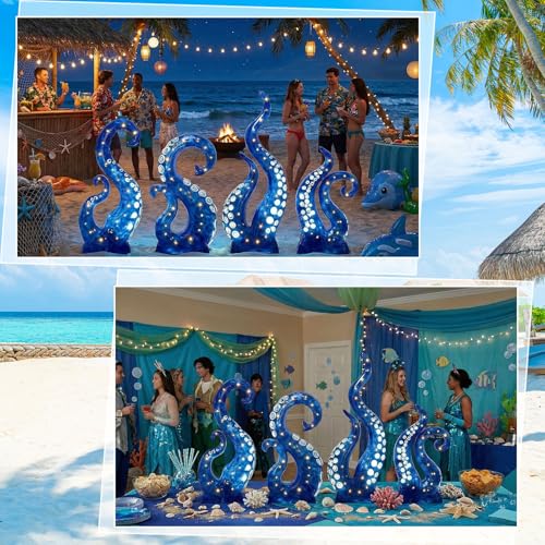 Image of DoubleFill 4 Pcs 26-39 Inch Lighted Octopus Arms Cardboard Cutout with Light Under the Sea Ocean Theme Party Decorations Stand up Aqua Animal Photo Props Back Drops for Party Decor