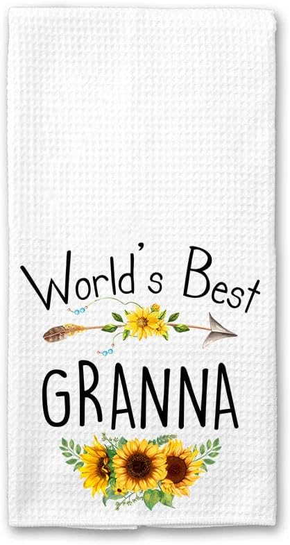 World's Best Granna Kitchen Towel, Floral Sunflower Kitchen Towel, Best Granna Ever, Gift Mothers Day Birthday Christmas Thanksgiving for Granna, Soft and Absorbent Kitchen Tea Towel