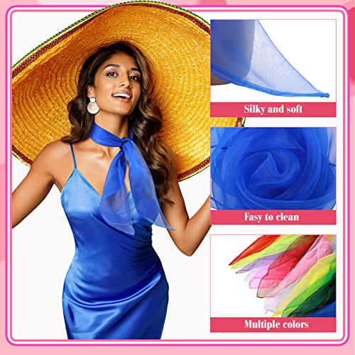 Bokon 22 Pcs 50s Retro Chiffon Sheer Square Neck Head Scarf for Women Handkerchief Lightweight Satin Ribbon Scarf Hemmed Sheer Neck Scarf Juggling Dance Scarf Set, 27.5 x 27.5 Inches4