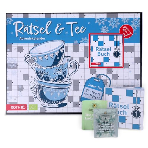 ROTH Rätsel Adventskalender 2025 – 24 spannende Rätsel mit Bio-Teebeutel für jeden Tag – Adventskalender für Erwachsene mit Rätselbuch, nachhaltigem Tee-Genuss, Entspannung & kreativer Adventszeit