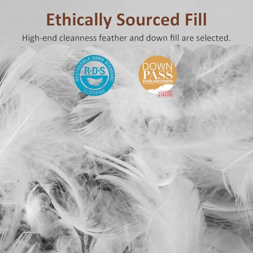 Image of Luxury Feathers Down Pillow Queen /Standard Size, Hotel Quality Fluffy Bed Pillow, Soft Pillow for Sleeping, Organic Cotton Cover(20x28 inch, Pack of 1)