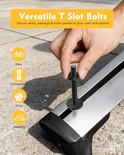 Image of T Slot Bolts for Roof Rack Cross Bars, Platform, Cargo Basket, Stainless Square T Track Bolt Adapter to Secure Bike /Ski /Kayak Rack, Solar Panel, Awning, 4mm Thick