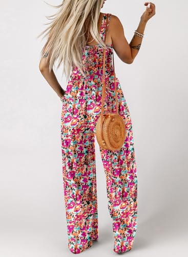 Dokotoo Womens Overalls Pink 2 Jumpsuits for Women Casual Loose Fit Solid Color Wide Leg One Piece Sleeveless Jumpsuit Printed Long Pant Rompers with Pockets Printed M