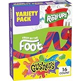 Variety Pack - Fruit by the Foot, Fruit Roll-Ups, Gushers, Fruit Flavored Snacks, Gluten Free Gummy Kids Snack, Good Source of Vitamin C, 16 Individually Wrapped Pouches, Perfect for On The Go, 10.2 oz Box