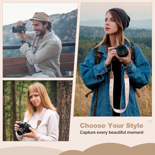 Image of Universal Camera Strap - Camera Neck Strap, Adjustable Shoulder Straps Compatible with Canon, Fujifilm, Nikon, Olympus, Panasonic and other SLR and mirrorless cameras - Purple and Black Geo