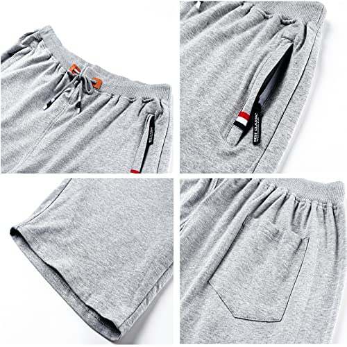 Short de sport 3/4 en coton gris clair avec taille élastique confortable - 3