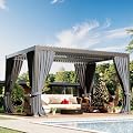 Quinora 10×13 FT Aluminum Louvered Pergola,Outdoor Metal Pergola with Adjustable Waterproof Louvered Roof, Outdoor Gazebo with Curtains & Nets for Patio,Backyard,Garden (Grey)