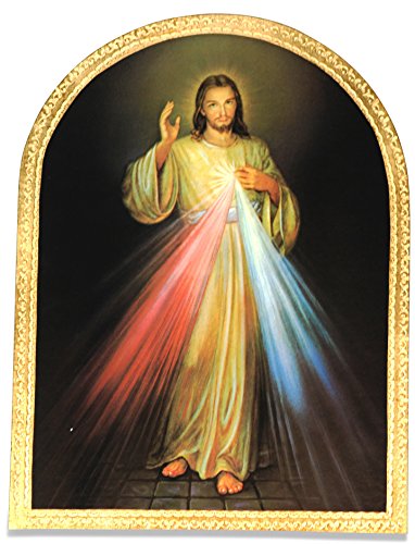 Vatican Arts Divine Mercy Large Round Wall Panel with Gold Leaf Border and Wall Hook - Made in Italy