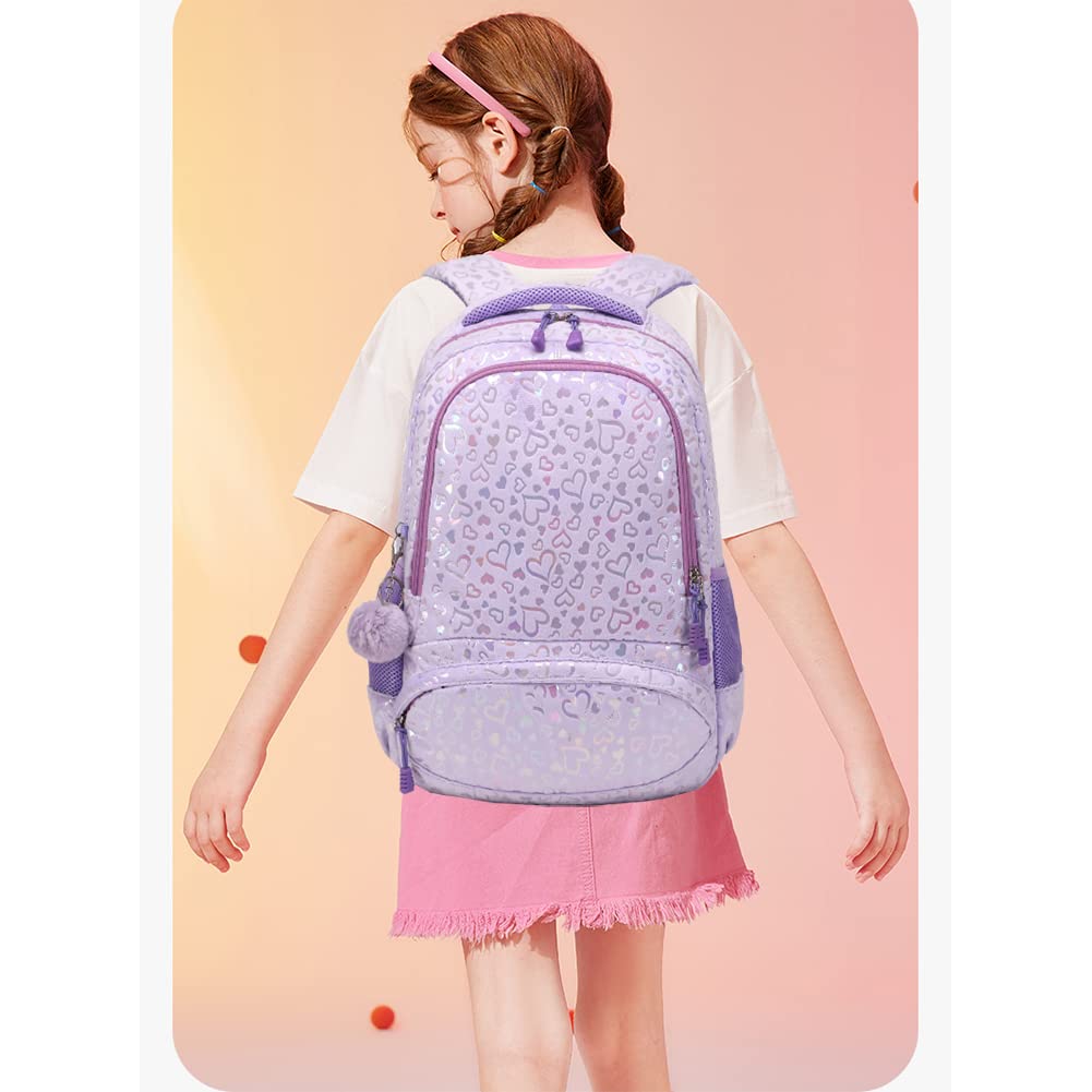 Kimwadalh Cartable Primaire Sac à Dos pour Filles Amour Sac à Dos pour Enfants,Léger Cartable 3 PCS Ensemble de Sacs d'école,avec Sac à Lunch et Trousse