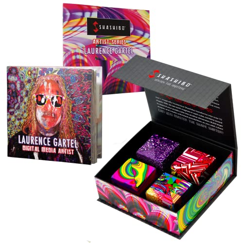 SHASHIBO Limited Edition Gartel Shape Shifting Box - Award-Winning, Patented Fidget Cube w/ 36 Rare Earth Magnets - Designed by Digital Art Pioneer Laurence Gartel (4 Pack)