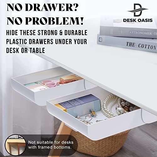 Organizador de Cajones Bajo el Escritorio 2 Pack, Almacenamiento Deslizante para Bolígrafo, Cables y Accesorios de Oficina con Adhesivo, Instalación sin Taladro, Almacenamiento Oculto para Oficina y Hogar miniatura 3