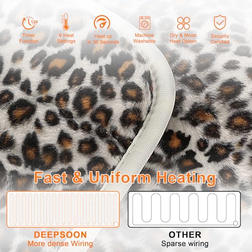 Image of Deepsoon Heating Pad,Electric Heating Pads for Back,Neck,Moist Heating Pad for Abdomen Shoulder Knee Legs,Dry /Moist Heat&Auto Shut Off,Mother's Day Birthday for Men and Women,Leopard Print,33x17 Inch