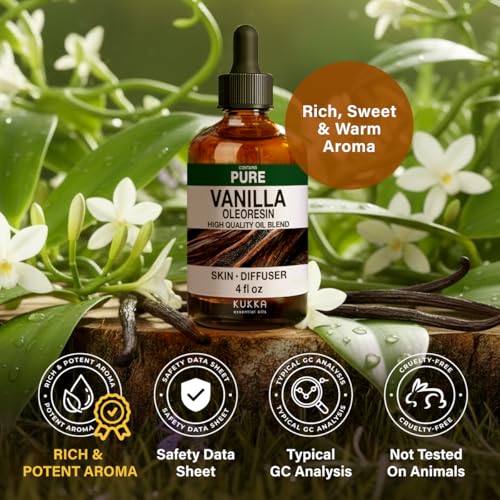 Image of 100% Pure Vanilla Oil - 4 Fl Oz Vanilla Essential Oil for Hair, Skin, Diffuser, Aromatherapy & DIY Soap Making Scent