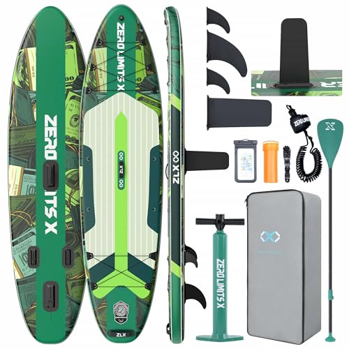 ZLX Inflatable Stand Up Paddle Board, 10'6" SUP Non-Slip Stable Deck Pad, Unique Center Fin, Premium Accessories, Paddleboard for Adults, Beginners, All Skill Levels