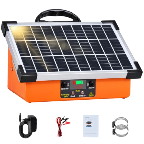 24 km Solar-Weidezaungerät 7,5W, 10.000 V Tag / 7.500 V Nacht automatische Umschaltung, 0,3 J Smart-Impuls (1,5-3,0S), LCD-Batteriestandanzeige, IPX4 Allwetter-Set für Rinder, Pferde, Wildschutz