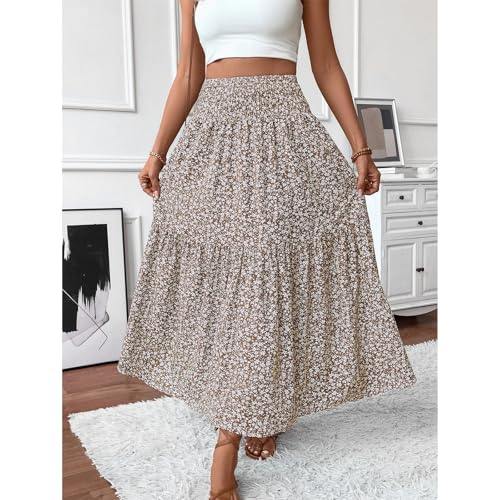Long Flowy Skirts for Women Boho Chiffon Elastic High Waist Pleated A-Line Flared Maxi Skirt Summer Beach Skirts2