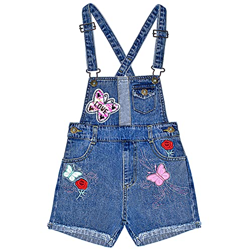 Peacolate 4-10 Años Niña Peto Para Mezclilla Monos Cortos Bordados Mariposa Lentejuelas Pantalones Cortos de Mezclilla(8-9 años) Cover