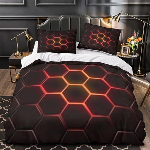 Housse de couette 3D hexagone lumineux parure lit microfibre single - 2