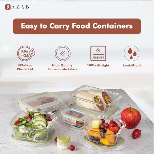 Image of Razab 35 Pc Set Glass Food Storage Containers with Lids - Meal Prep Airtight Bento Boxes BPA-Free 100% Leak Proof (15 lids,15 glass & 5 Plastic Sauce /Dip Containers)