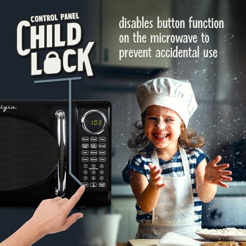 Nostalgia Retro Microwave Oven - 0.7 Cu Ft, 700-Watt Countertop Size with Glass Turntable, Child Safety Lock, 8 Auto-Cook Programs, Digital Clock - Black - image 4