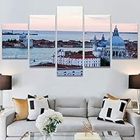 SIGNWIN 5 Panel Canvas Wall Art Modern Art Cityscape Contemporary Expressive Multicolor Photography Places for Home Decorations Ready to Hang - 60