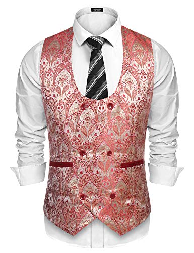 Coofandy Men Formal U Neck Double Breasted Dress Waistcoat Vests