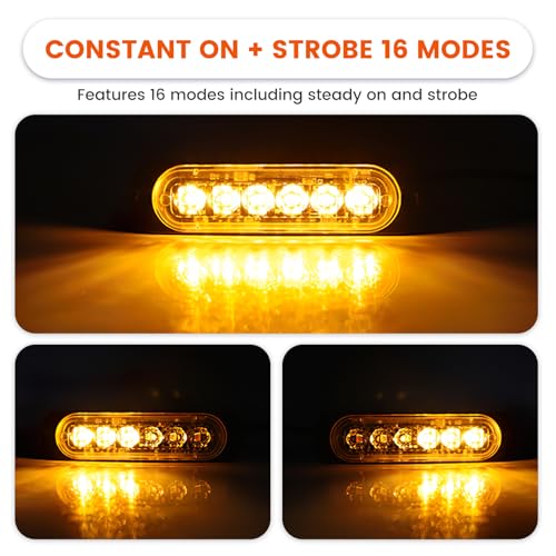 Pmqs 4 Stück 6 LED Frontblitzer, Frontblitzer Orange 12V/24V, Blinklicht Stroboskop Warnlicht, Led Warnleuchte für Truck Traktor LKW Auto Emergency Gabelstapler