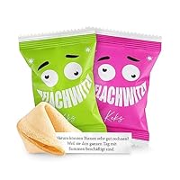 Glückskekse Flachwitze 30er Packung grün und pink | Glückskekse lustige Flachwitze für Kinder und Erwachsene zur Party, Geburtstag, Candybar, Geschenk | Kekse frisch gebacken vegan & made in Germany