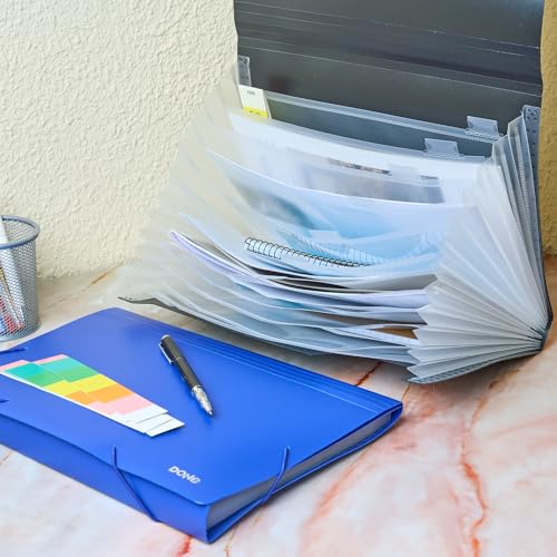 Dohe - A4 Akkordeonordner mit 13 Fächern (2 Stk.) - 32,8x23,7x2,7 cm, 2 Farben, Gummizugverschluss, Polypropylen 800 Mikron - Bürobedarf