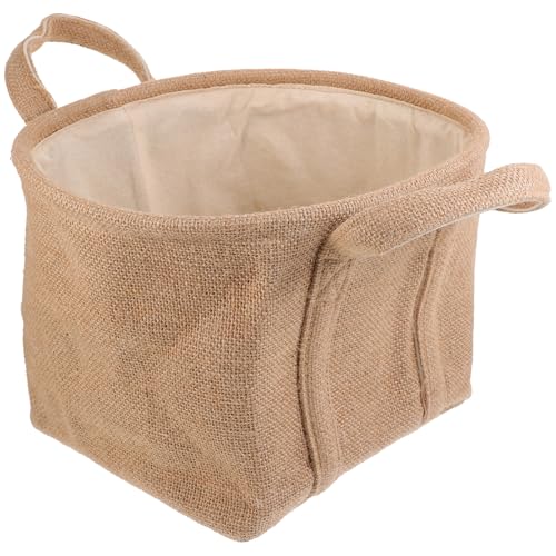 ANDRESLAD Cesta De Yute Mediana 27x20,5x15 Cm Lino Rígido Resistente Plegable Con Asas De Madera Organizador Para Ropa Sucia Almacenamiento Hogar y Juguetes
