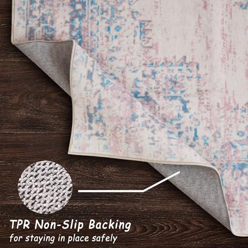 vivorug Runner Rug 2'x7' Machine Washable Non-Slip Runners for Hallways Kitchen Entryway Laundry Room Vintage-Inspired Carpet Hallway Runner Pink