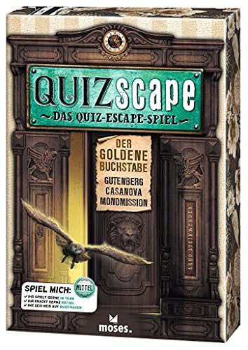 moses. QUIZscape – Der goldene Buchstabe, Escape-Spiel für Quiz- und Escape-Fans, 3 spannende Zeit-reise Stories für Einsteiger und Profis, Braun