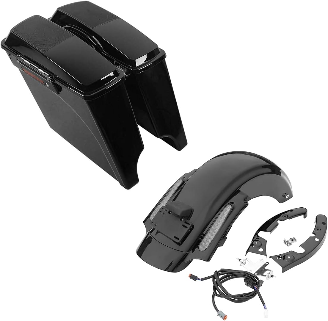 Green-L 5" Stretched Hard Saddlebag with 6"x9" Speaker Lids + Rear Fender System Fit for Harley Trouring Road King Street Electra Glide Ultra 2009-2013 Touring Models