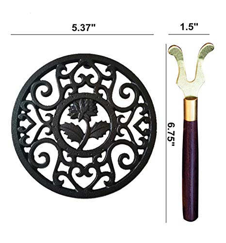 Image of 5.3 Inches Black Round Cast Iron Trivet Metal Teapot Base with Legs and Lid Holder for Japanese Kettle Tetsubin Kung Fu Hot Tea Pot