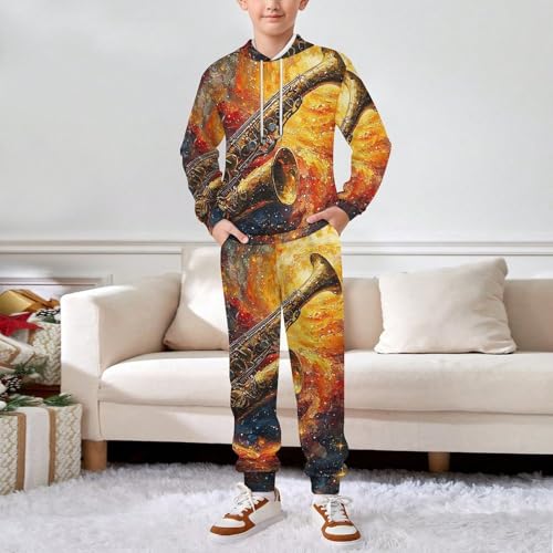 Boys Girls Clothes Outfits 2 Piece Long Sleeve Hoodie Pants Kid Sweatpants, Trumpet Galaxy Universe3